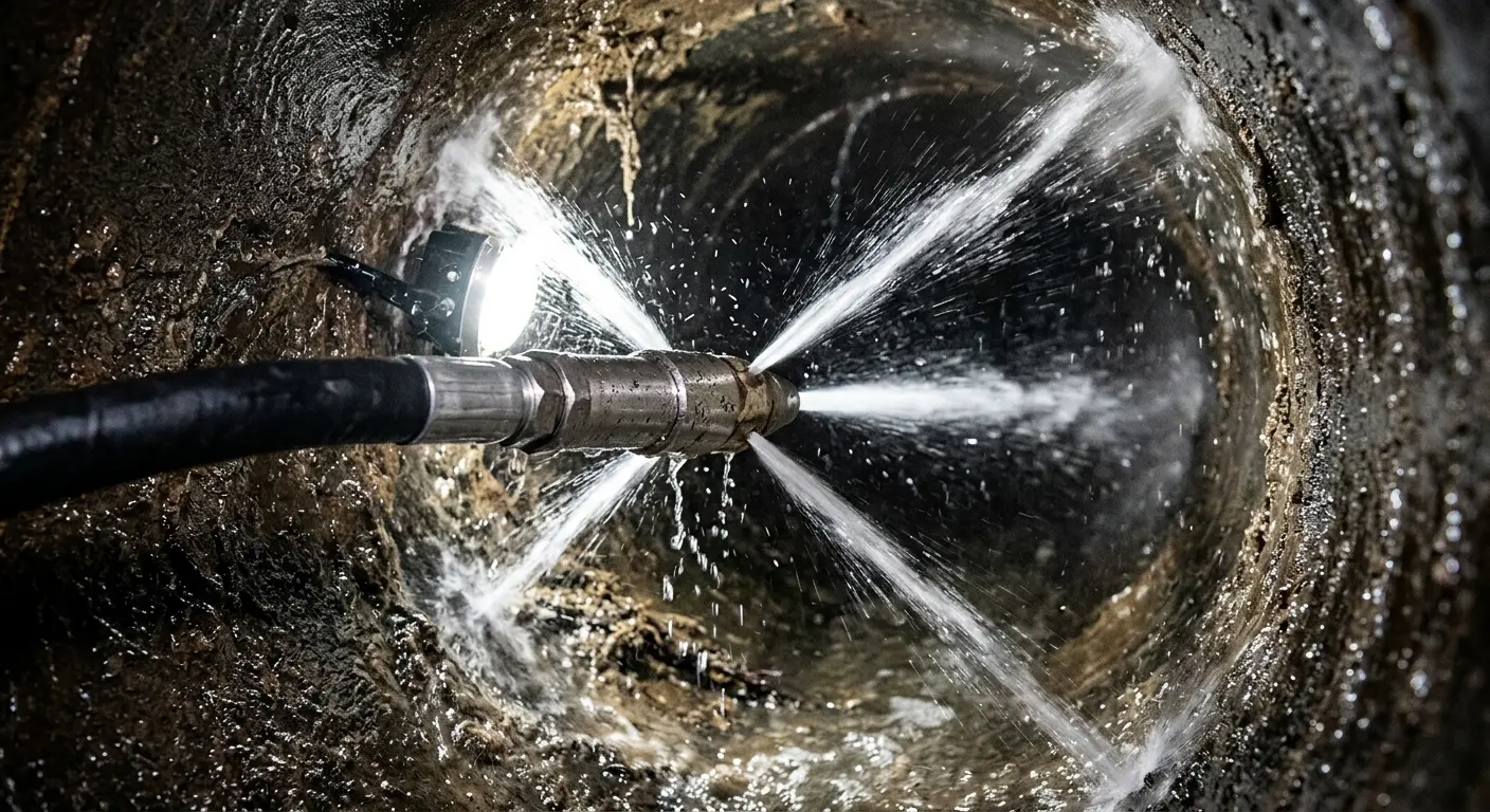 High-pressure hydro jetting nozzle cleaning sewer pipe for Trenchless Sewer Repair in Waconia